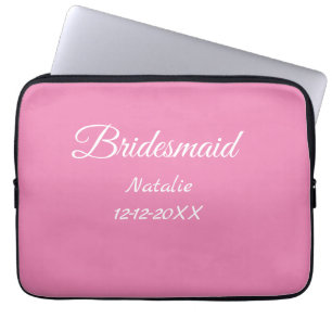 Simple minimal pink bridesmaid add name year text  laptop sleeve
