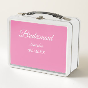 Simple minimal pink bridesmaid add name year text metal lunch box