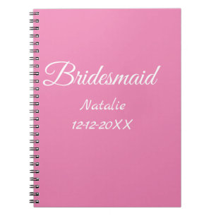 Simple minimal pink bridesmaid add name year text notebook