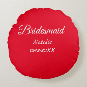 Simple minimal pink bridesmaid add name year text  round pillow
