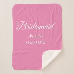 Simple minimal pink bridesmaid add name year text  sherpa blanket