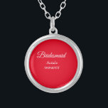 Simple minimal pink bridesmaid add name year text  silver plated necklace<br><div class="desc">Design</div>