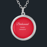 Simple minimal pink bridesmaid add name year text  silver plated necklace<br><div class="desc">Design</div>