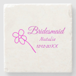 Simple minimal pink bridesmaid add name year text stone coaster