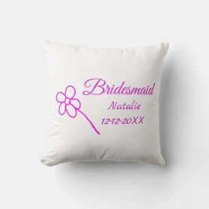 Simple minimal pink bridesmaid add name year text  throw pillow