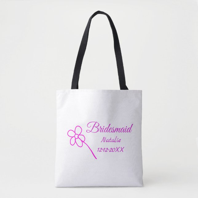 Simple minimal pink bridesmaid add name year text  tote bag (Front)