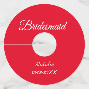 Simple minimal pink bridesmaid add name year text wine glass tag