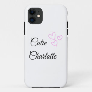 simple minimal pink heart glitter sparkle add name iPhone 11 case