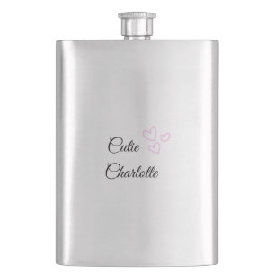 simple minimal pink heart glitter sparkle add name hip flask