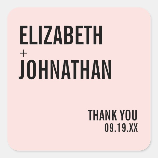 Simple & Minimal Pink Typography Wedding Thank You Square Sticker (Front)