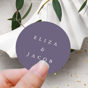Simple Minimal Purple Personalized Wedding Classic Round Sticker