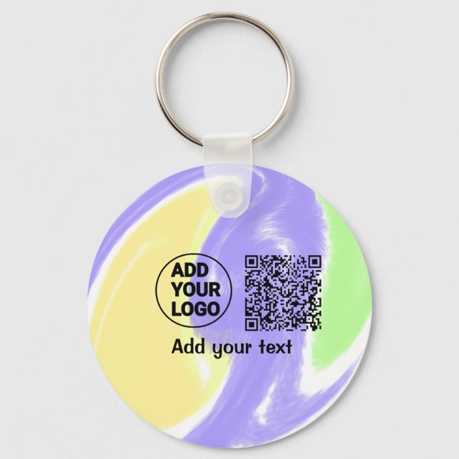 Simple minimal q r code add logo scan code name te keychain (Front)