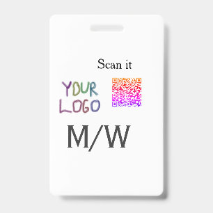 Simple minimal q r code add logo scan code name we badge
