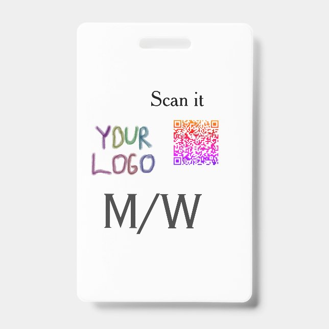 Simple minimal q r code add logo scan code name we badge (Front)