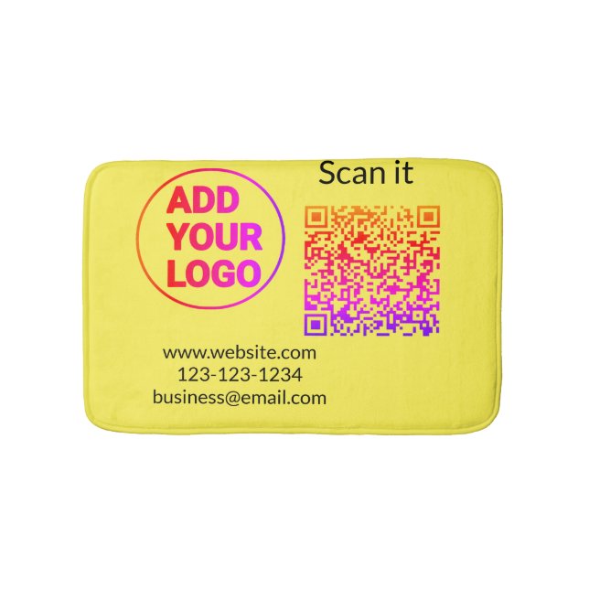 Simple minimal q r code add logo scan code name we bath mat (Front)