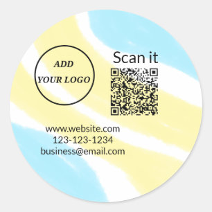 Simple minimal q r code add logo scan code name we classic round sticker