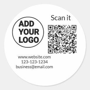 Simple minimal q r code add logo scan code name we classic round sticker