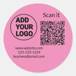 Simple minimal q r code add logo scan code name we classic round sticker