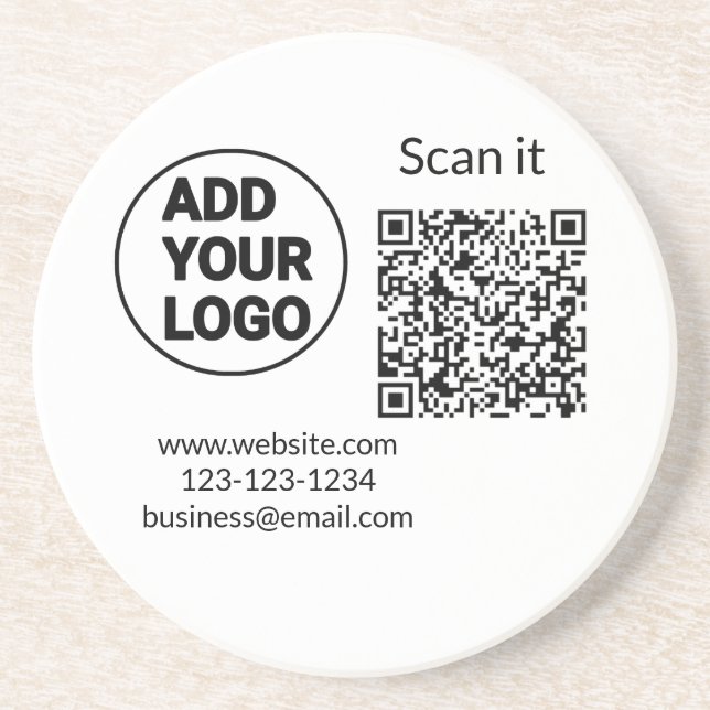 Simple minimal q r code add logo scan code name we coaster (Front)