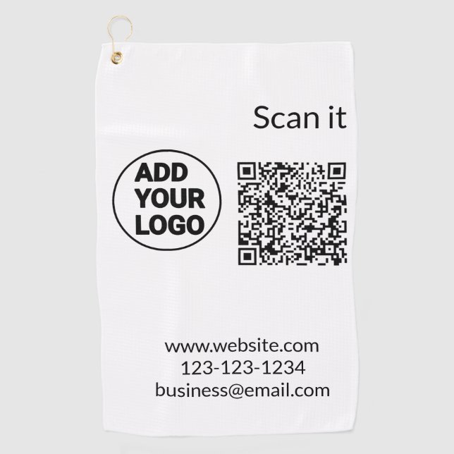 Simple minimal q r code add logo scan code name we golf towel (Front)