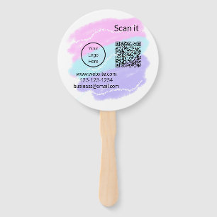 Simple minimal q r code add logo scan code name we hand fan