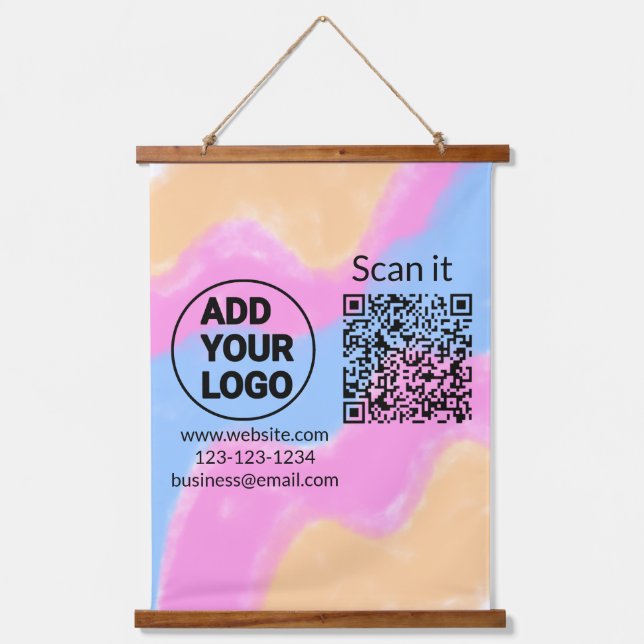 Simple minimal q r code add logo scan code name we hanging tapestry (Front)