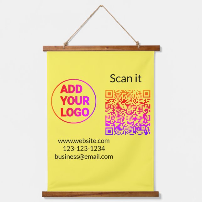 Simple minimal q r code add logo scan code name we hanging tapestry (Front)