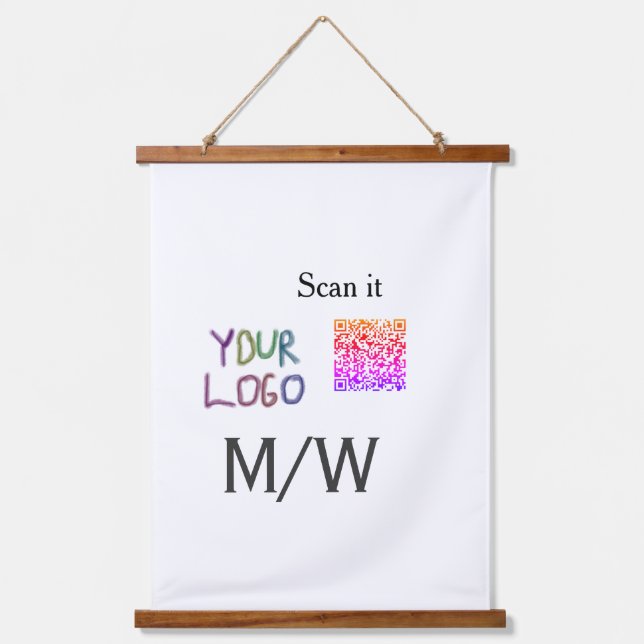 Simple minimal q r code add logo scan code name we hanging tapestry (Front)