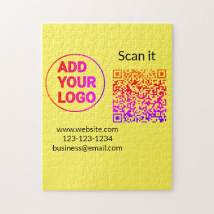Simple minimal q r code add logo scan code name we jigsaw puzzle