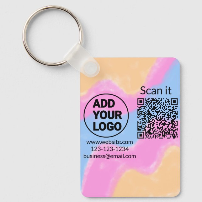 Simple minimal q r code add logo scan code name we keychain (Front)