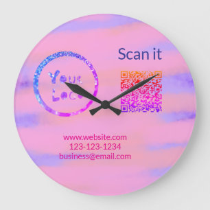 Simple minimal q r code add logo scan code name we large clock