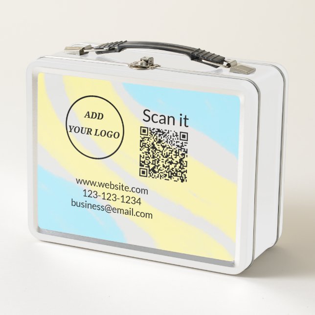 Simple minimal q r code add logo scan code name we metal lunch box (Front)