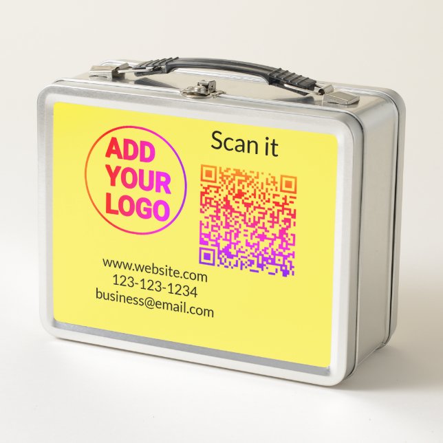 Simple minimal q r code add logo scan code name we metal lunch box (Front)