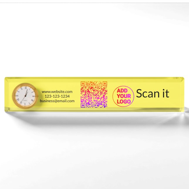 Simple minimal q r code add logo scan code name we nameplate (Front)