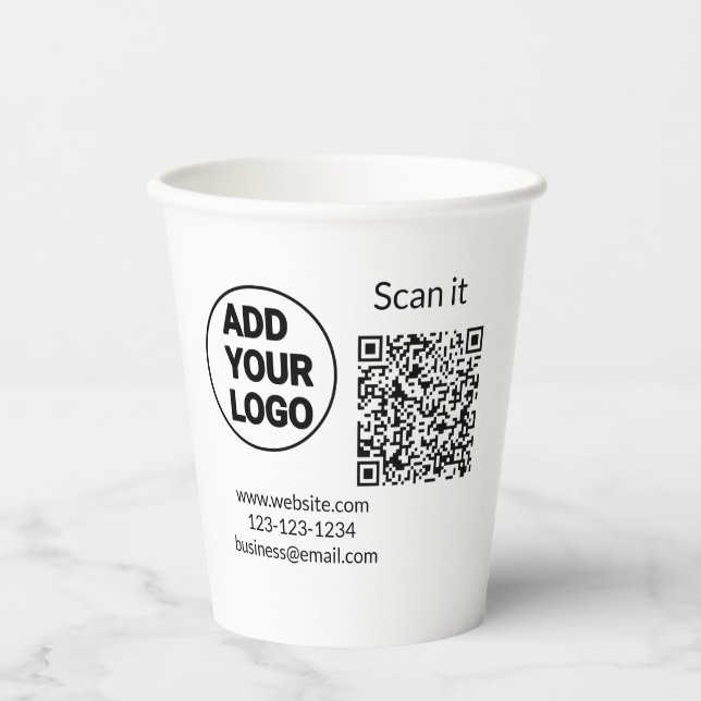 Simple minimal q r code add logo scan code name we paper cups (Front)