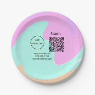 Simple minimal q r code add logo scan code name we paper plate