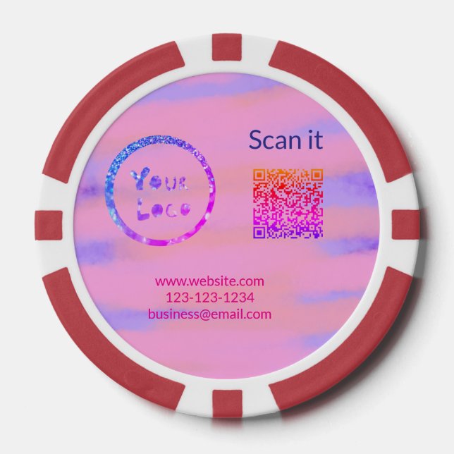 Simple minimal q r code add logo scan code name we poker chips (Front)