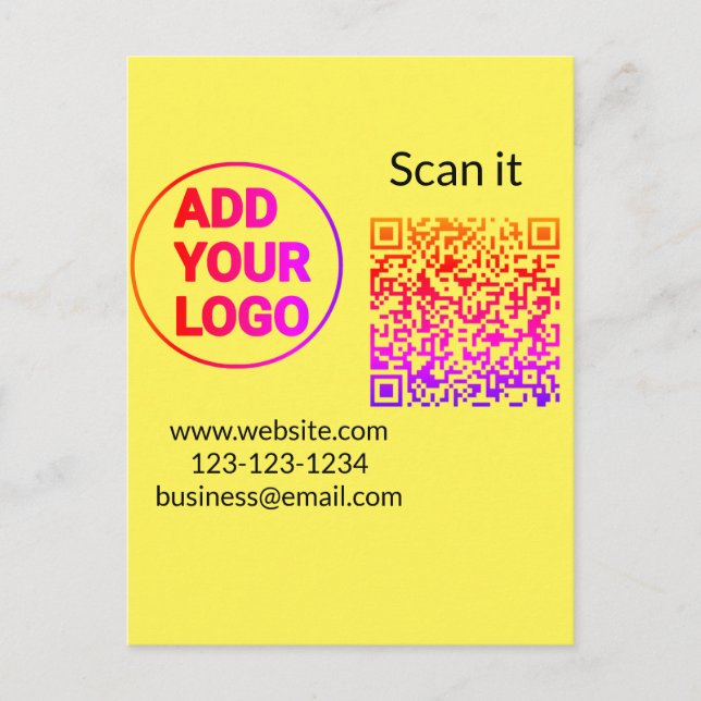 Simple minimal q r code add logo scan code name we postcard (Front)