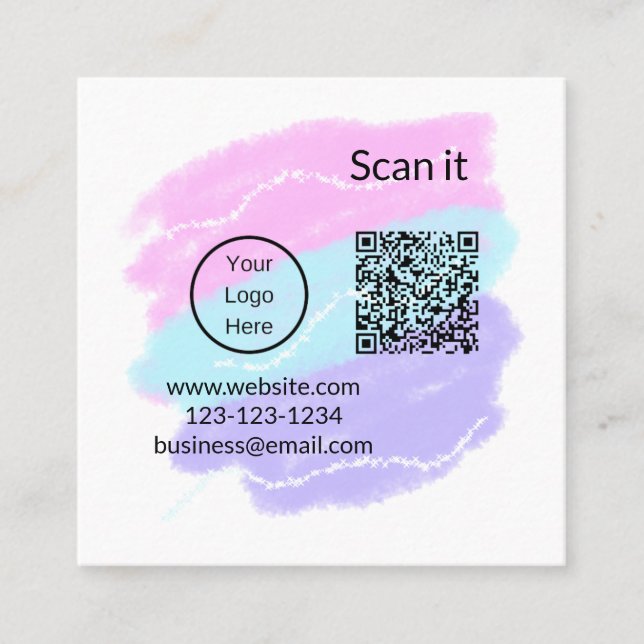 Simple minimal q r code add logo scan code name we square business card (Front)