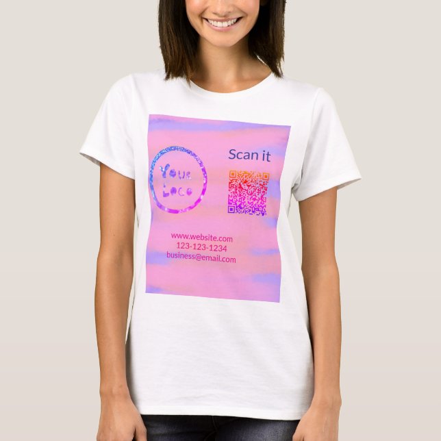Simple minimal q r code add logo scan code name we T-Shirt (Front)