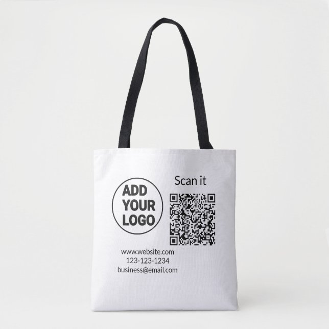 Simple minimal q r code add logo scan code name we tote bag (Front)