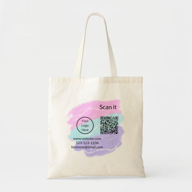 Simple minimal q r code add logo scan code name we tote bag (Front)