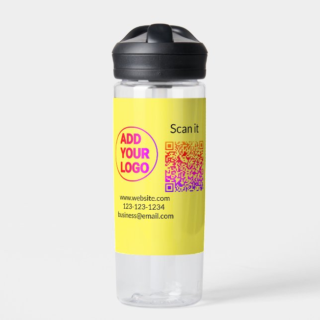 Simple minimal q r code add logo scan code name we water bottle (Front)