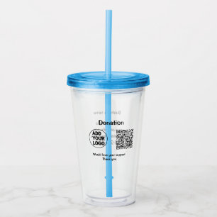 Simple minimal q r code add logo social-media text acrylic tumbler