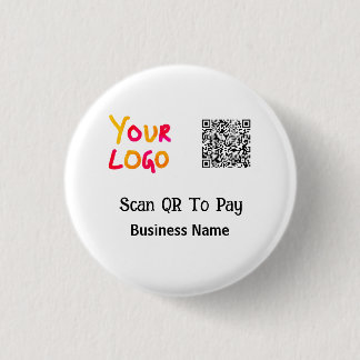 Simple minimal q r code to pay logo business name 1 inch round button
