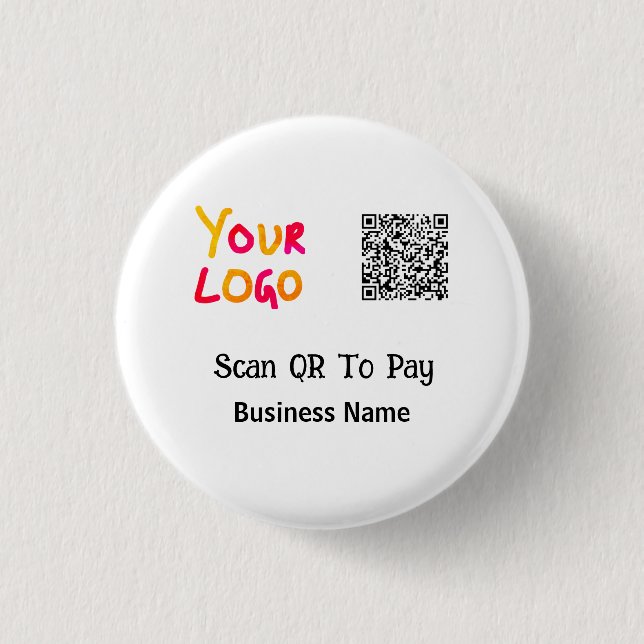 Simple minimal q r code to pay logo business name  1 inch round button (Front)