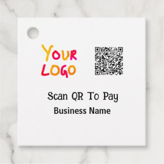 Simple minimal q r code to pay logo business name favour tags