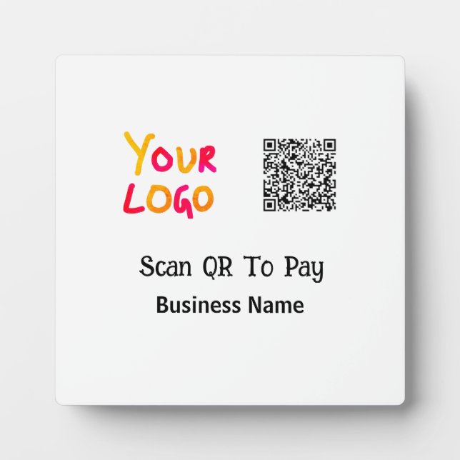 Simple minimal q r code to pay logo business name  plaque (Front)