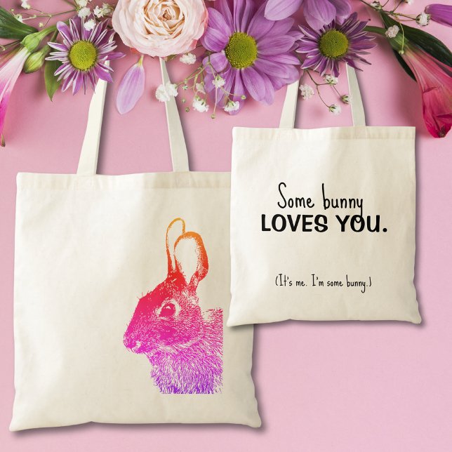 Simple Minimal Rainbow Colourful Easter Bunny  Tote Bag (Easter "Some bunny loves you" stamped bunny bag is a great plastic-free alternative to a basket)