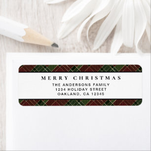 Simple Minimal Red and Green Plaid Merry Christmas